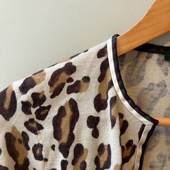 - J Crew animal print wool cardigan with satin trim Sz M - Picture 2 of 7